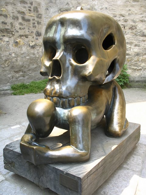 Skull on a man, Prague, Czech Republic