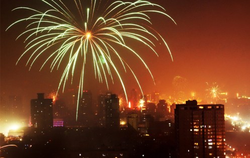 Fireworks light up the city sky to celebrate the Chinese Lantern Festival in Xian, in north China's Shanxi province on February 9, 2009