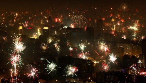 Fireworks to celebrate the Chinese New Year light up the sky above Beijing, China on January 26, 2009. Chinese welcomed the arrival of the Year of the Ox with raucous celebrations on Sunday