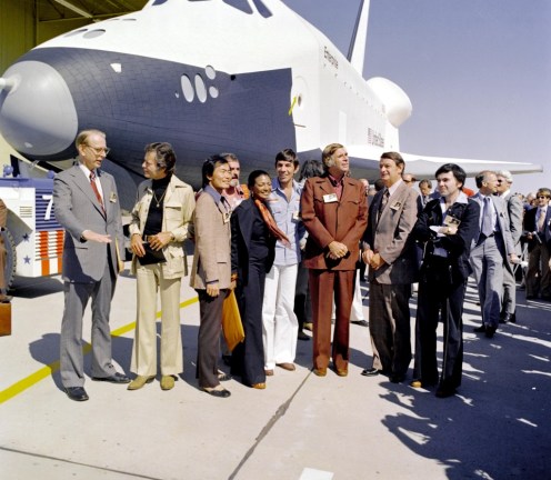 NASA Trek - Gene Roddenberry and his TOS crew with the USS Enterprise shuttle