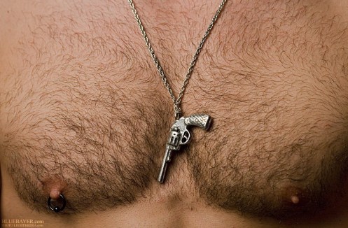 Six shooter Gun Necklace Antique Silver Gun Jewelry Blue Bayer Design made in NYC