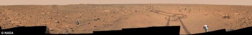 The image forms part of a large panorama captured by the Mars Exploration Rover Spirit nearly a year ago is called Spirit's 'Legacy' panorama.