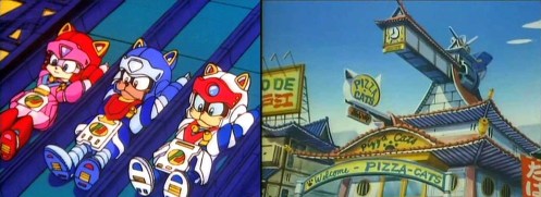 Kyattou Ninden Teyandee (キャッ党 忍伝 てやんでえ) from 1990-1991 better known as Samurai Pizza Cats in the west - pizzaria cannon