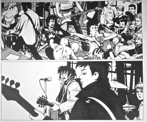 Two examples of Jaime Hernandez’s drawing styles - the early style ('Locas Tambien,' 1981, top) and the more mature ('Jerusalem Crickets,' 1987, bottom)