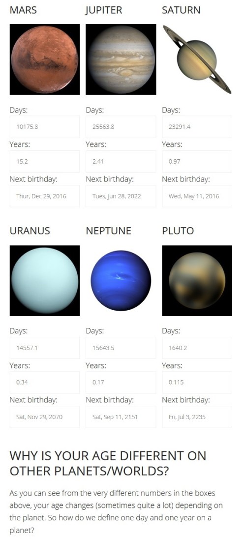 Your Age on Other Planets